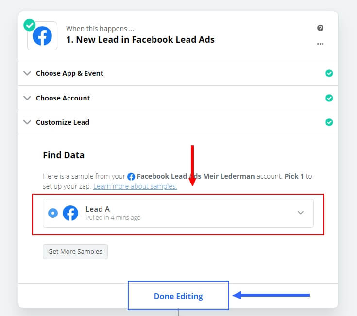 מדריך זאפייר - Facebook Lead ads - Step 5