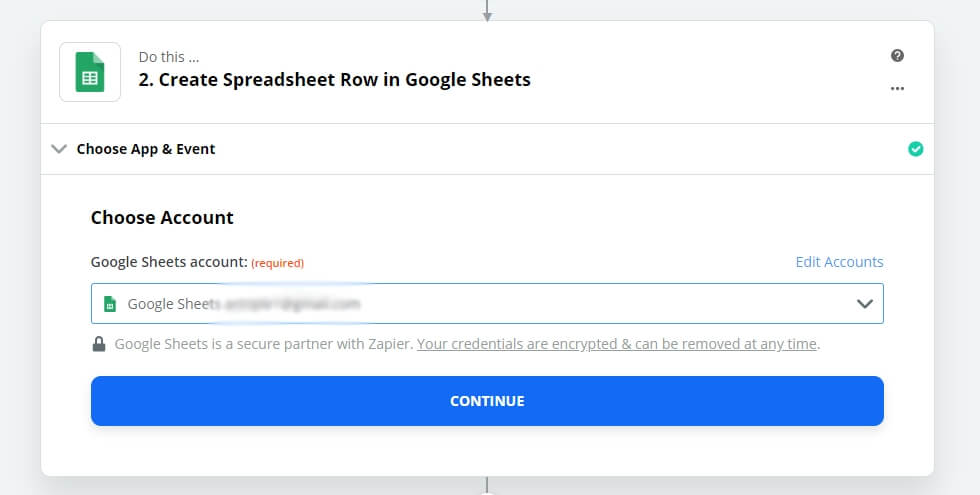 Google Sheet - step 3 - Choose Account